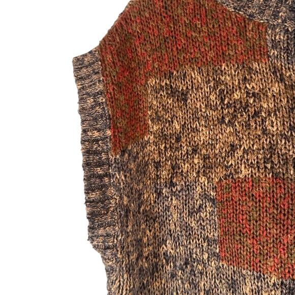 Cassidy Brown Earthy Patchwork Short Sleeve Linen Blend Knit Sweater Women Sz L - Picture 4 of 6